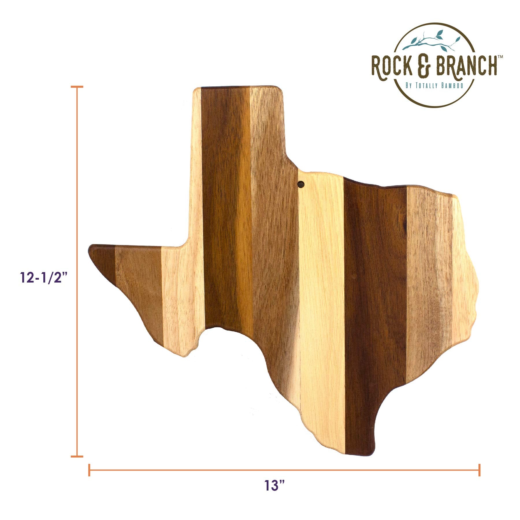 Totally Bamboo board measures 13 by 12-1/2 inches for versatile serving.