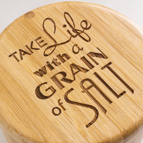 Totally Bamboo salt cellar engraving along the lid adds a touch of kitchen inspiration