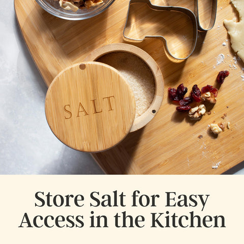 Totally Bamboo Salt Cellar shows an engraved Salt label for easy identification
