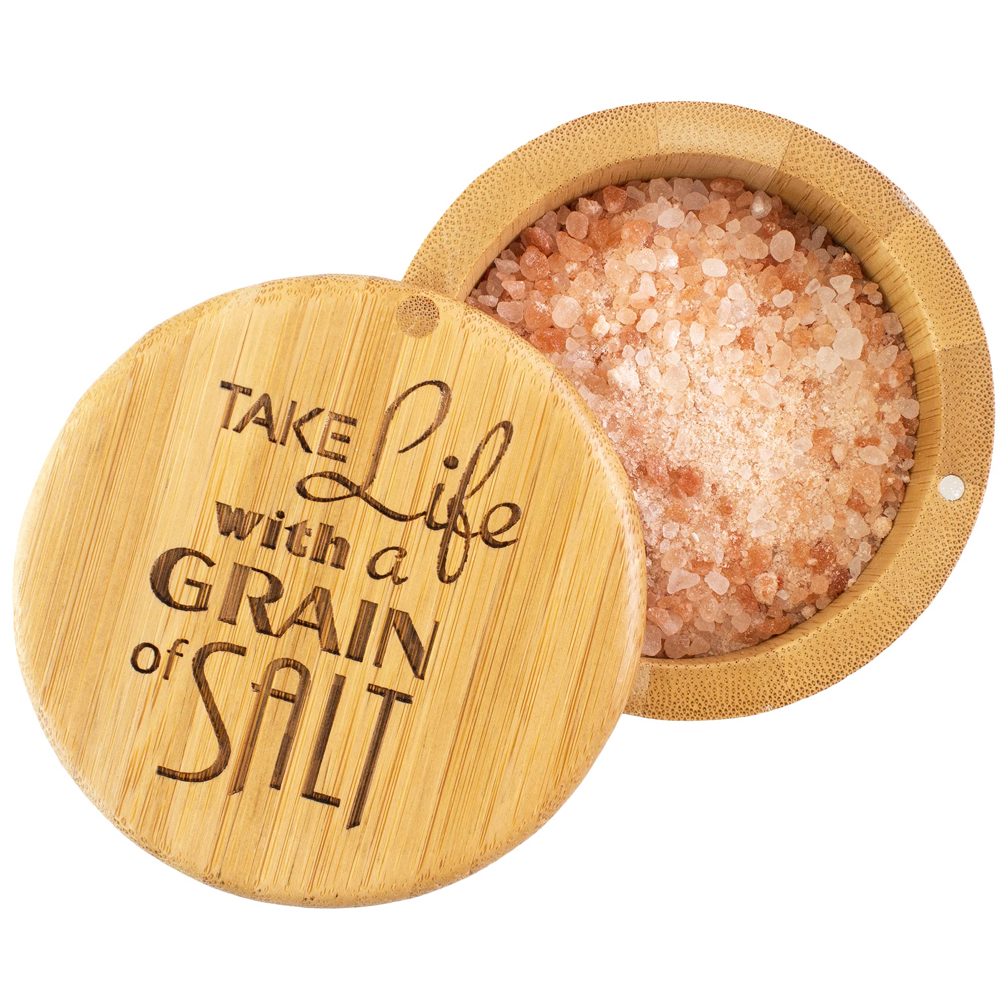 Totally Bamboo salt cellar with magnetic lid keeps salt close at hand for quick seasoning