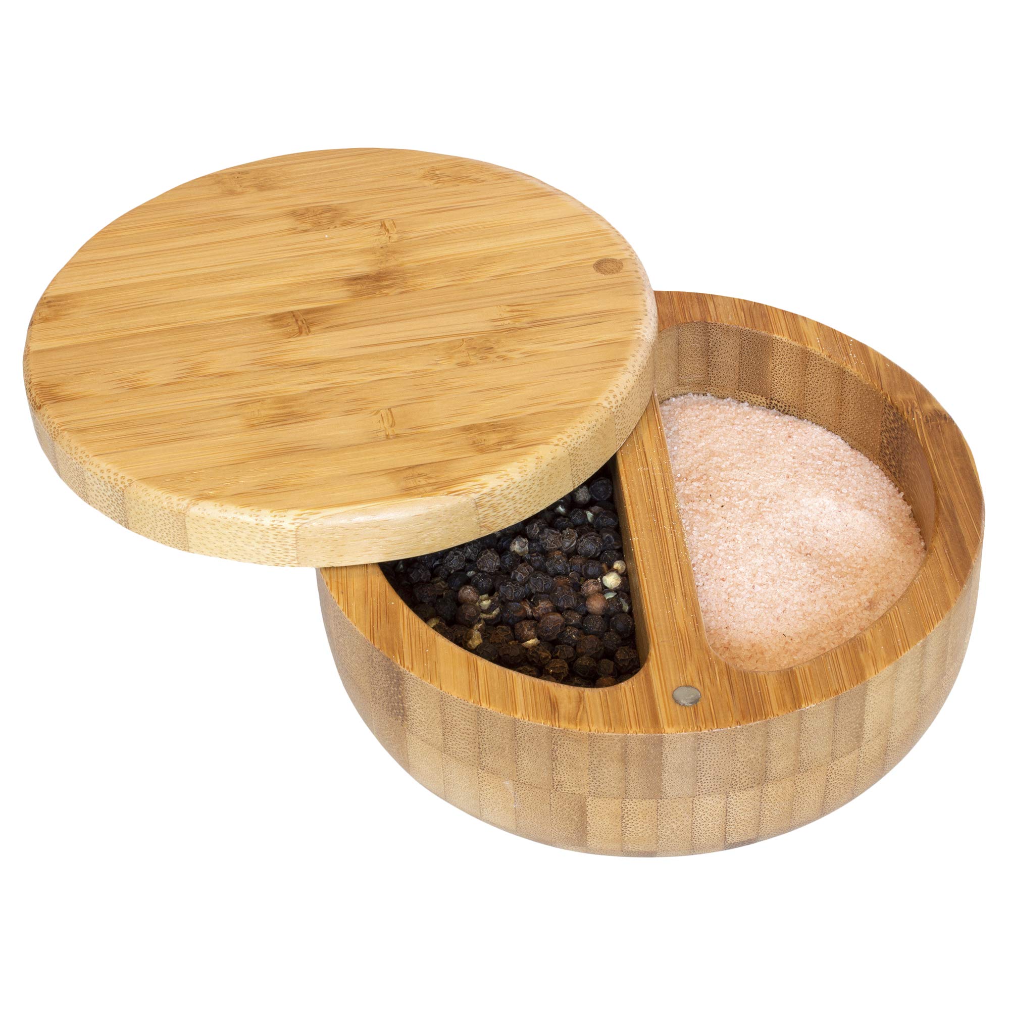 Eight ounce total capacity Salt Keeper Duet keeps spices organized without clutter