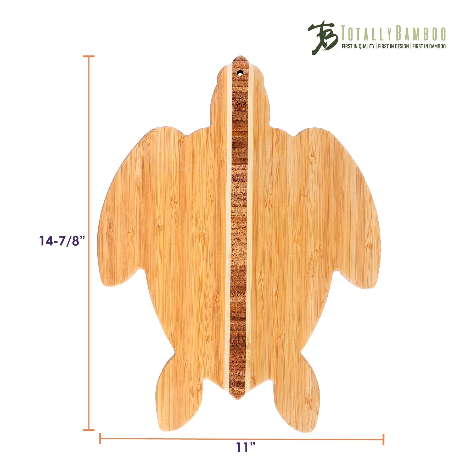 Totally Bamboo sea turtle cutting board measures 14-7/8 by 11 inches