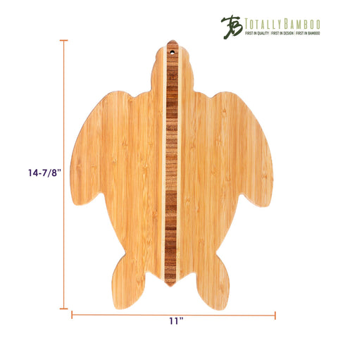 Totally Bamboo sea turtle cutting board measures 14-7/8 by 11 inches