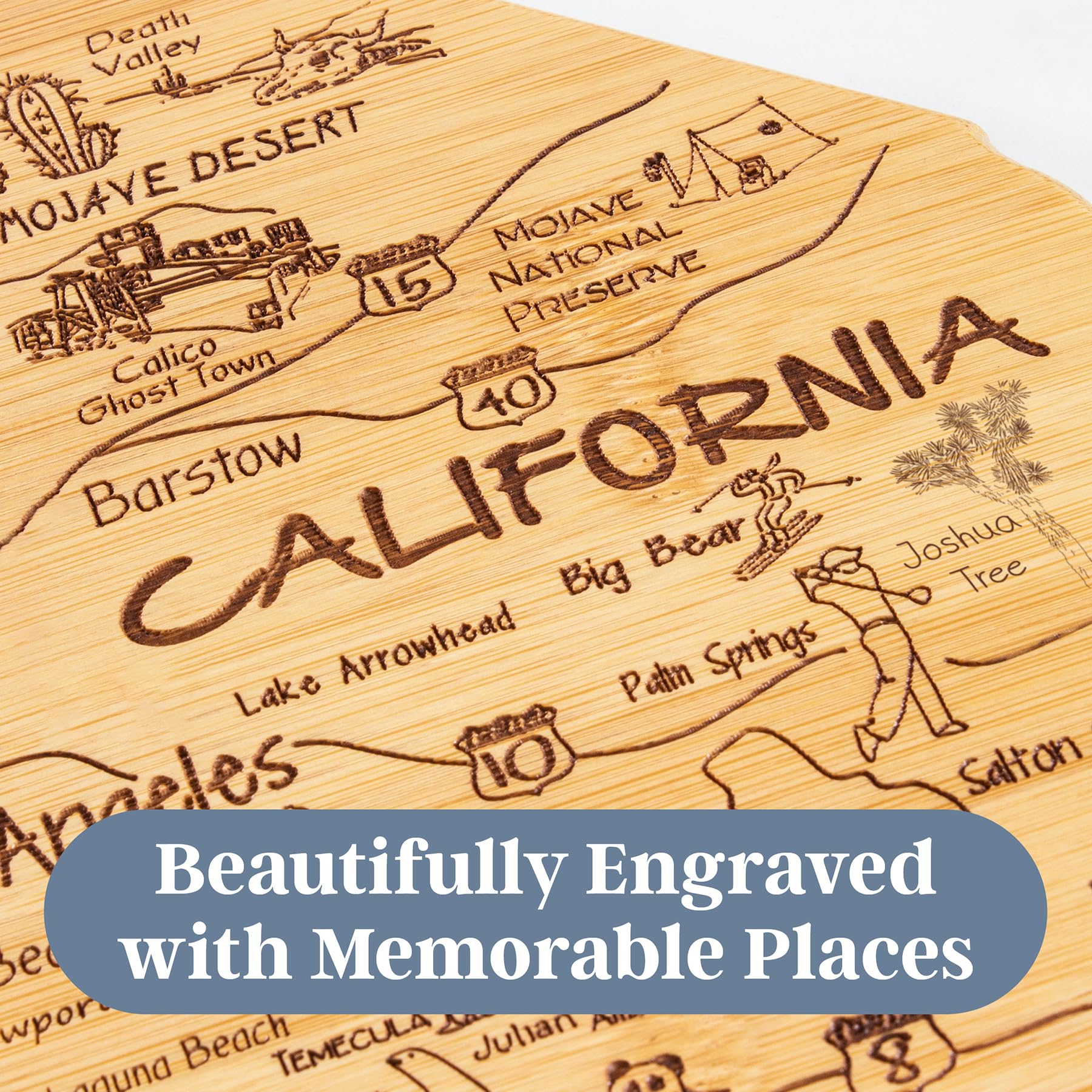 Totally Bamboo state-map engraved board offers dual surface for prep and serving