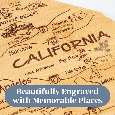 Totally Bamboo state-map engraved board offers dual surface for prep and serving