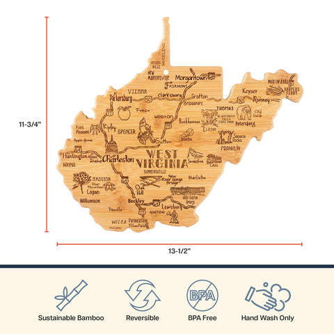 Totally Bamboo state-shaped WV cutting board shown as decorative but practical kitchen surface.