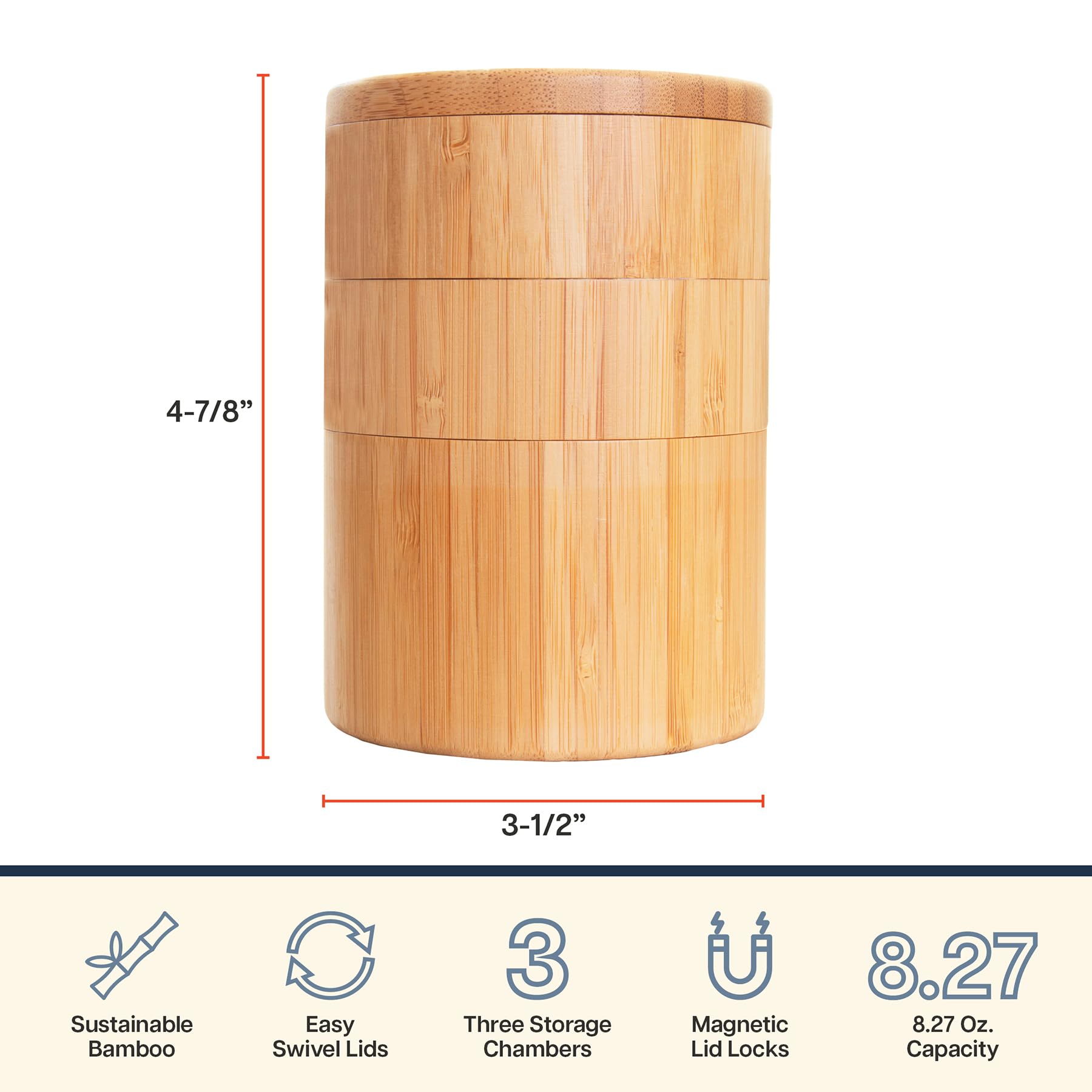 Totally Bamboo triple salt cellar countertop organization keeping seasonings in reach.