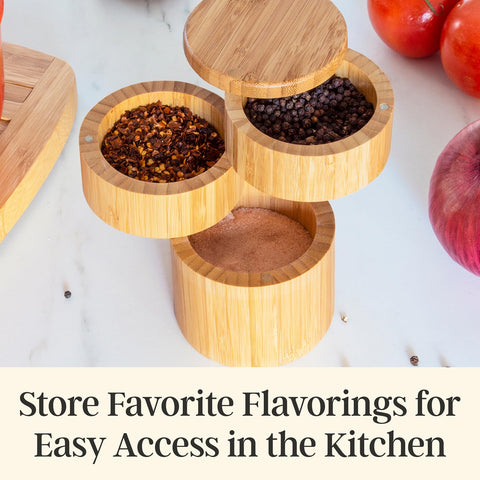 Totally Bamboo triple salt cellar middle compartment ideal for pepper or spices.