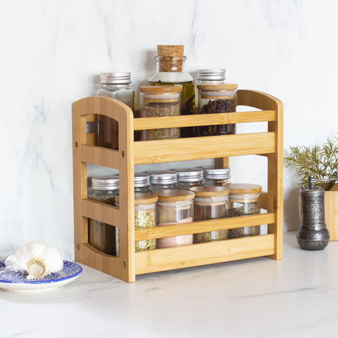 Totally Bamboo spice rack side view shows compact, space-saving storage.