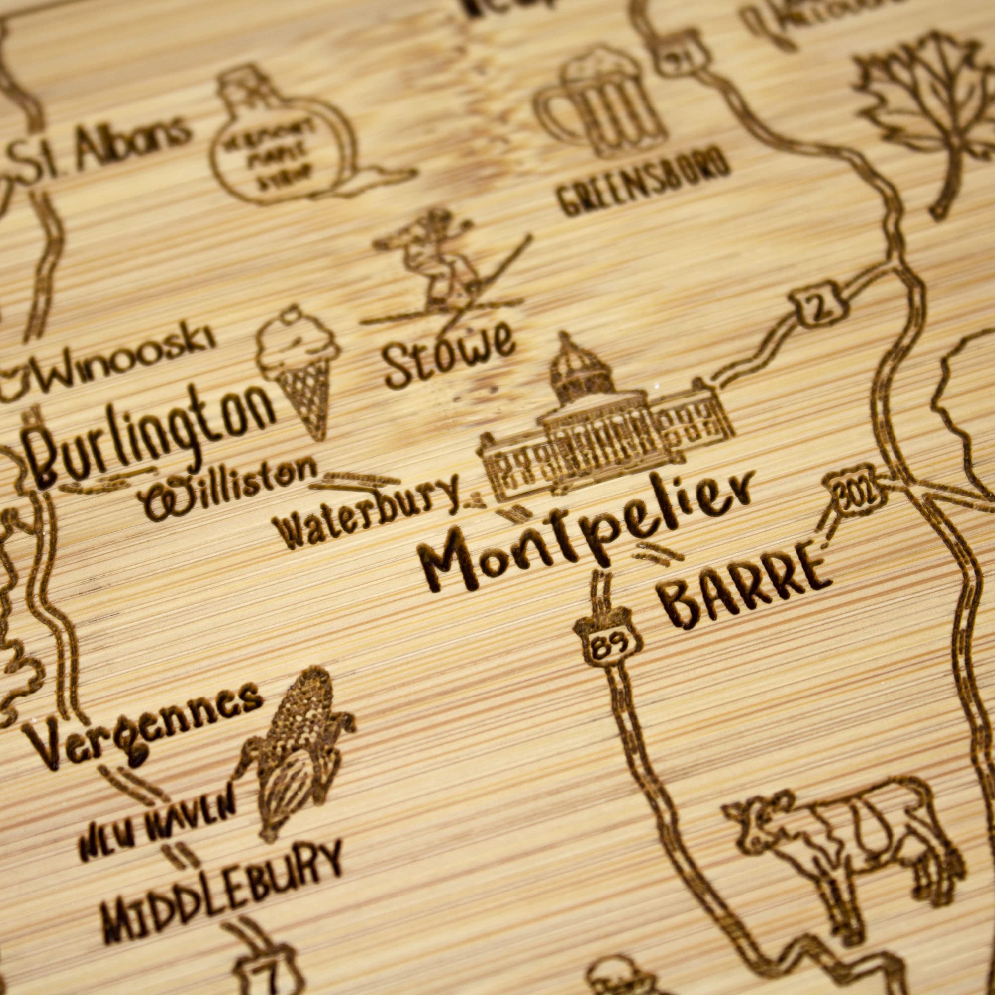 Totally Bamboo Vermont cutting board knife-friendly blank side for prep and presentation.