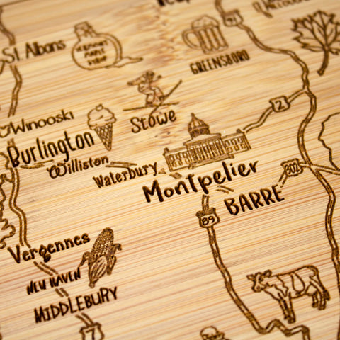 Totally Bamboo Vermont cutting board knife-friendly blank side for prep and presentation.