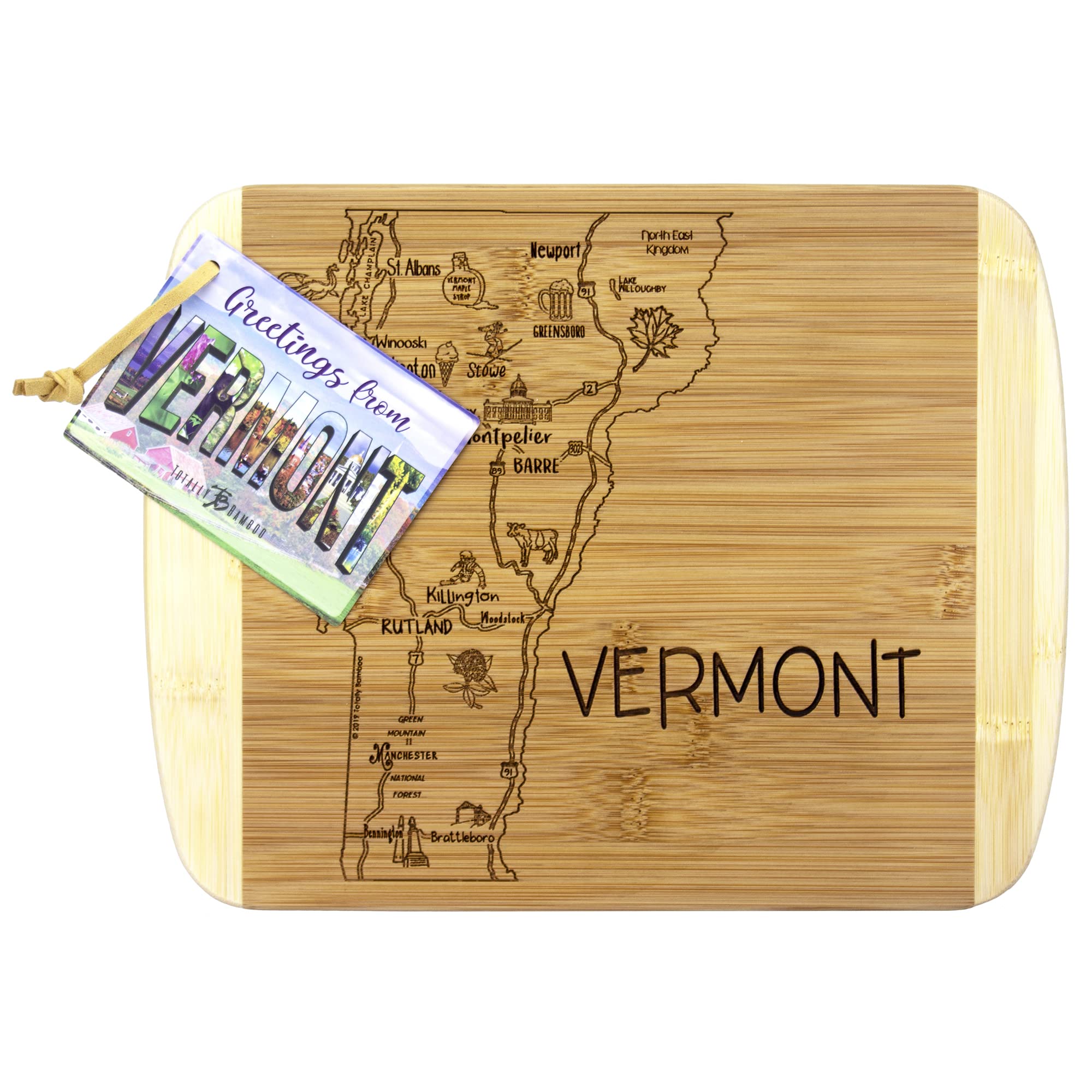 Totally Bamboo Vermont green mountain forest engraving, durable eco-friendly daily use board.