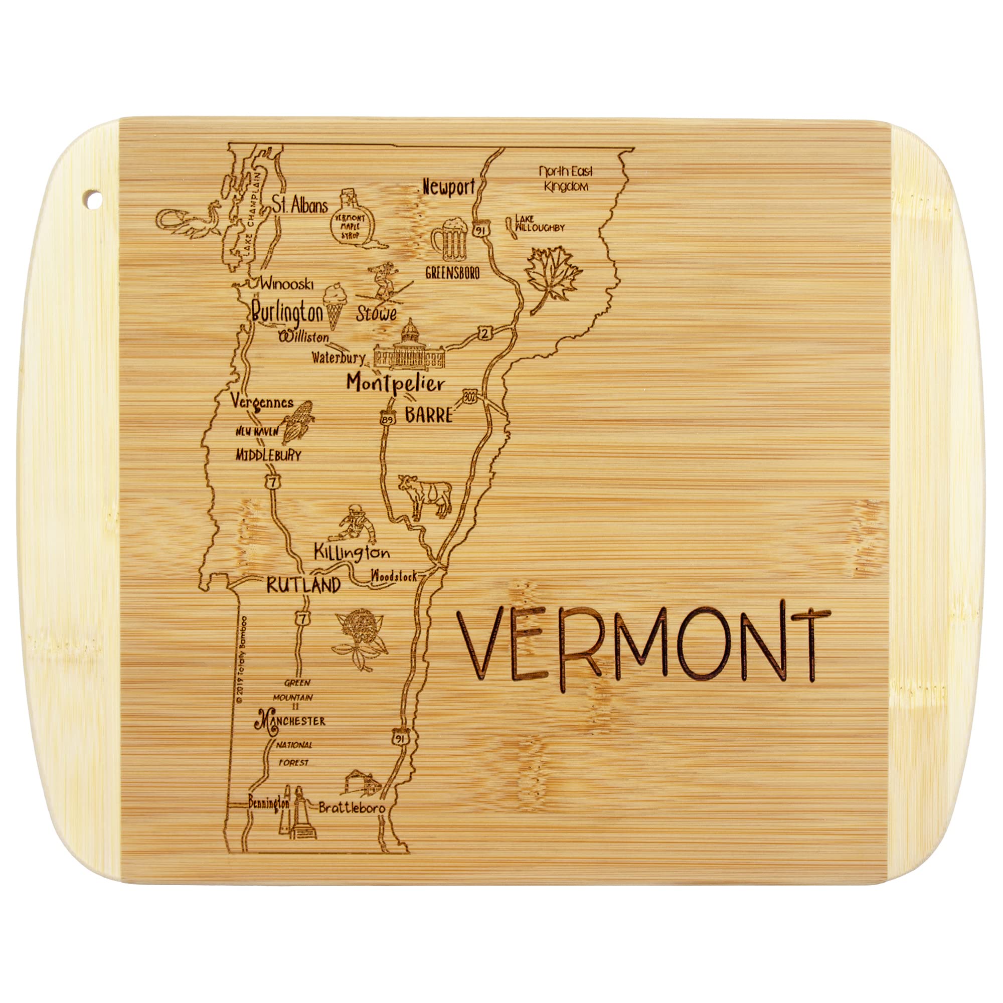 Totally Bamboo Vermont state board with engraved map, ideal for entertaining.