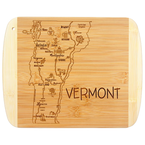 Totally Bamboo Vermont state board with engraved map, ideal for entertaining.