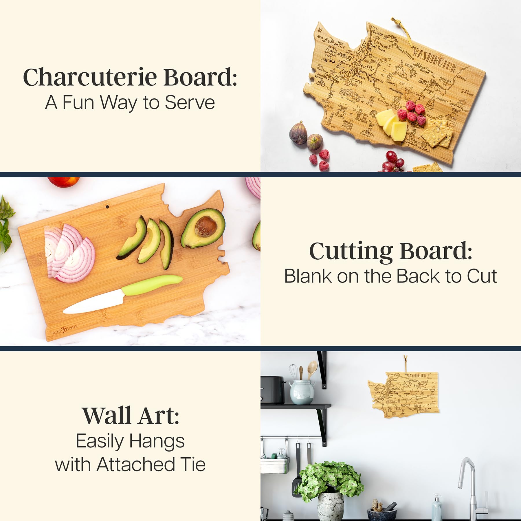 Totally Bamboo Washington state map charcuterie board ideal for stylish entertaining