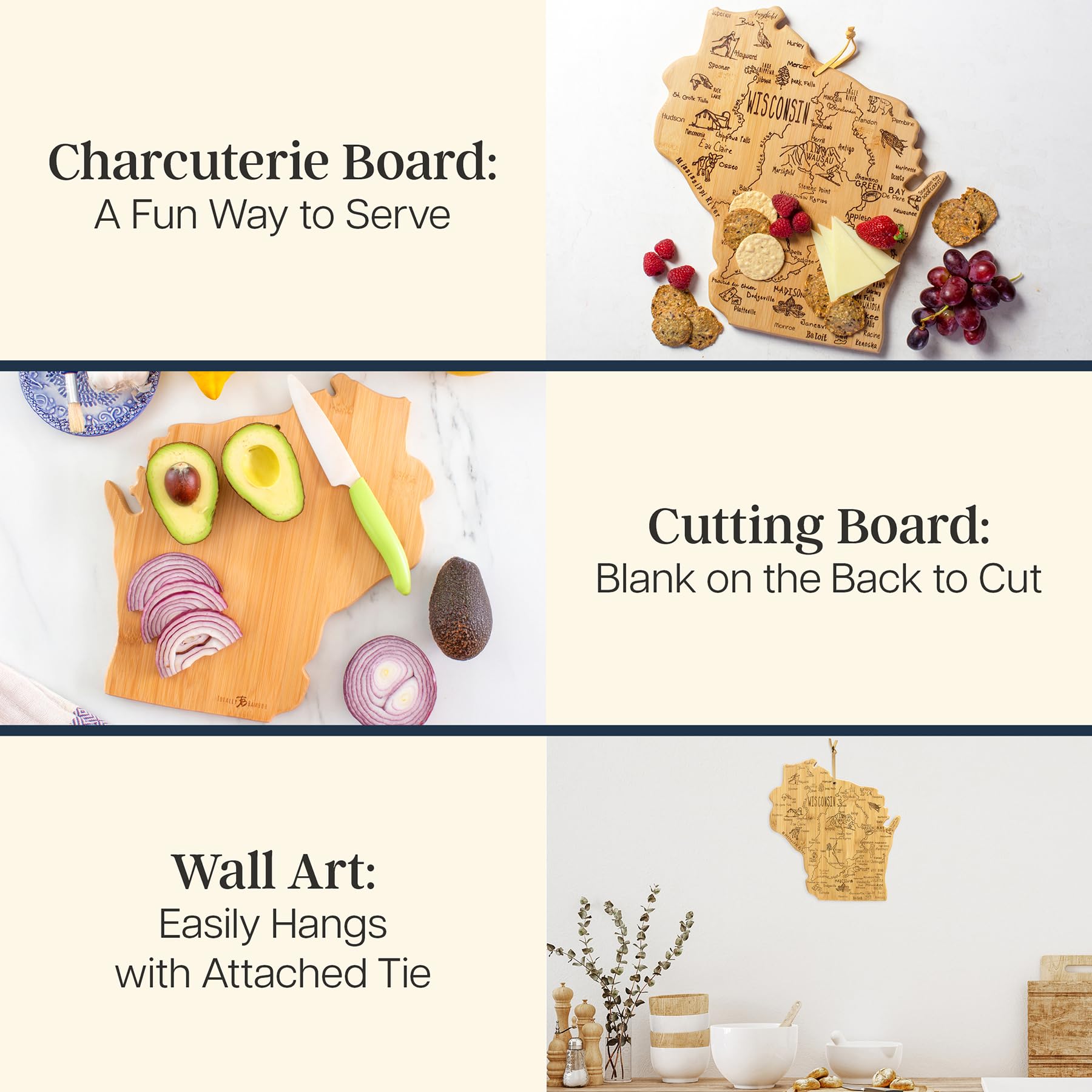 Totally Bamboo Wisconsin hang tie enables easy wall display