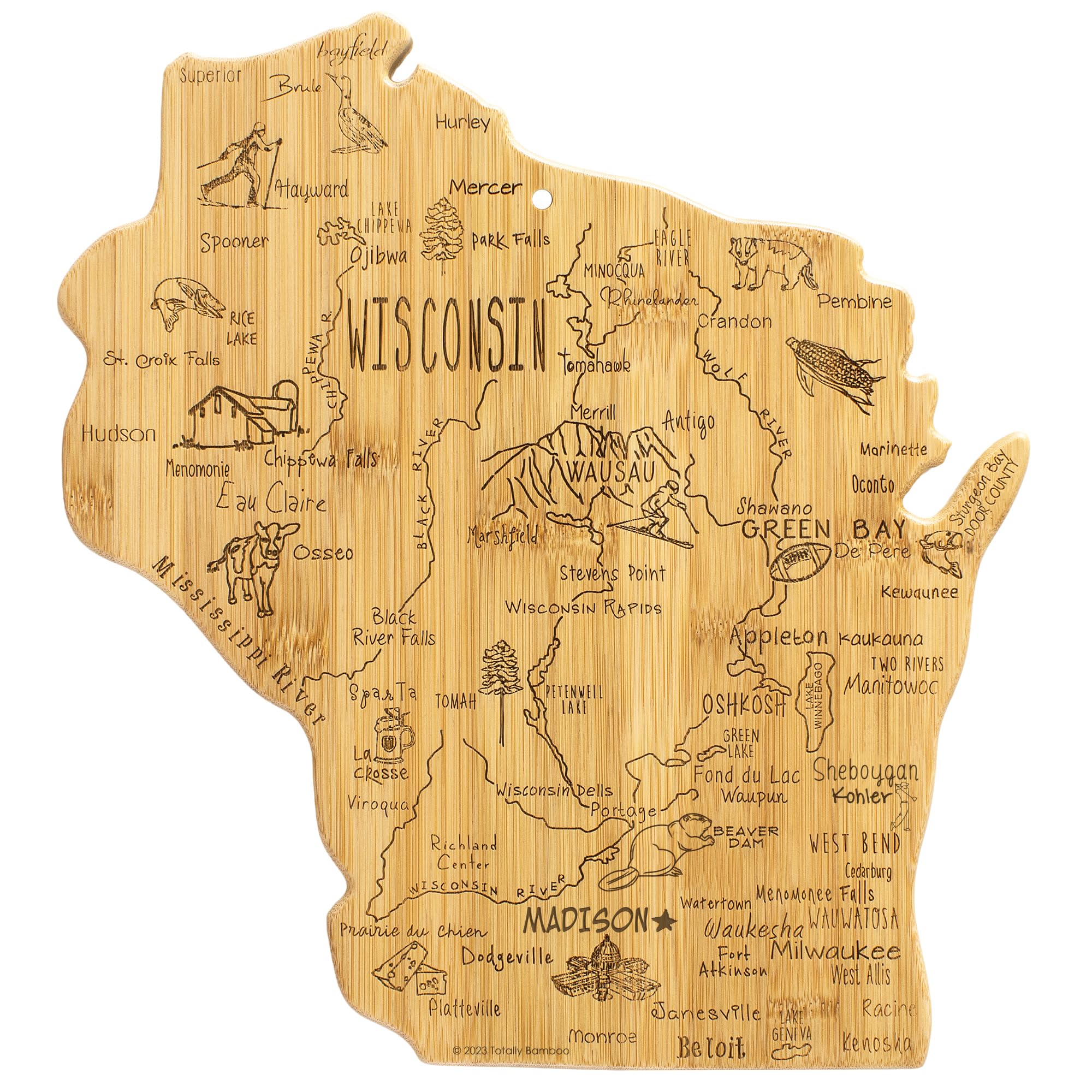 Totally Bamboo Wisconsin state cutting board 12x13 for prep and display