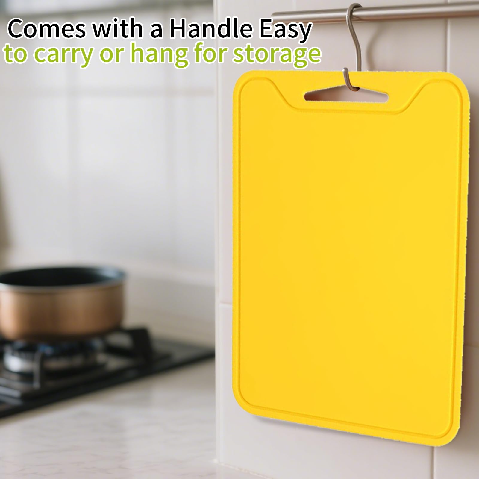 Totitom easy-grip-handle cutting board: ergonomic grip helps maneuver ingredients safely.