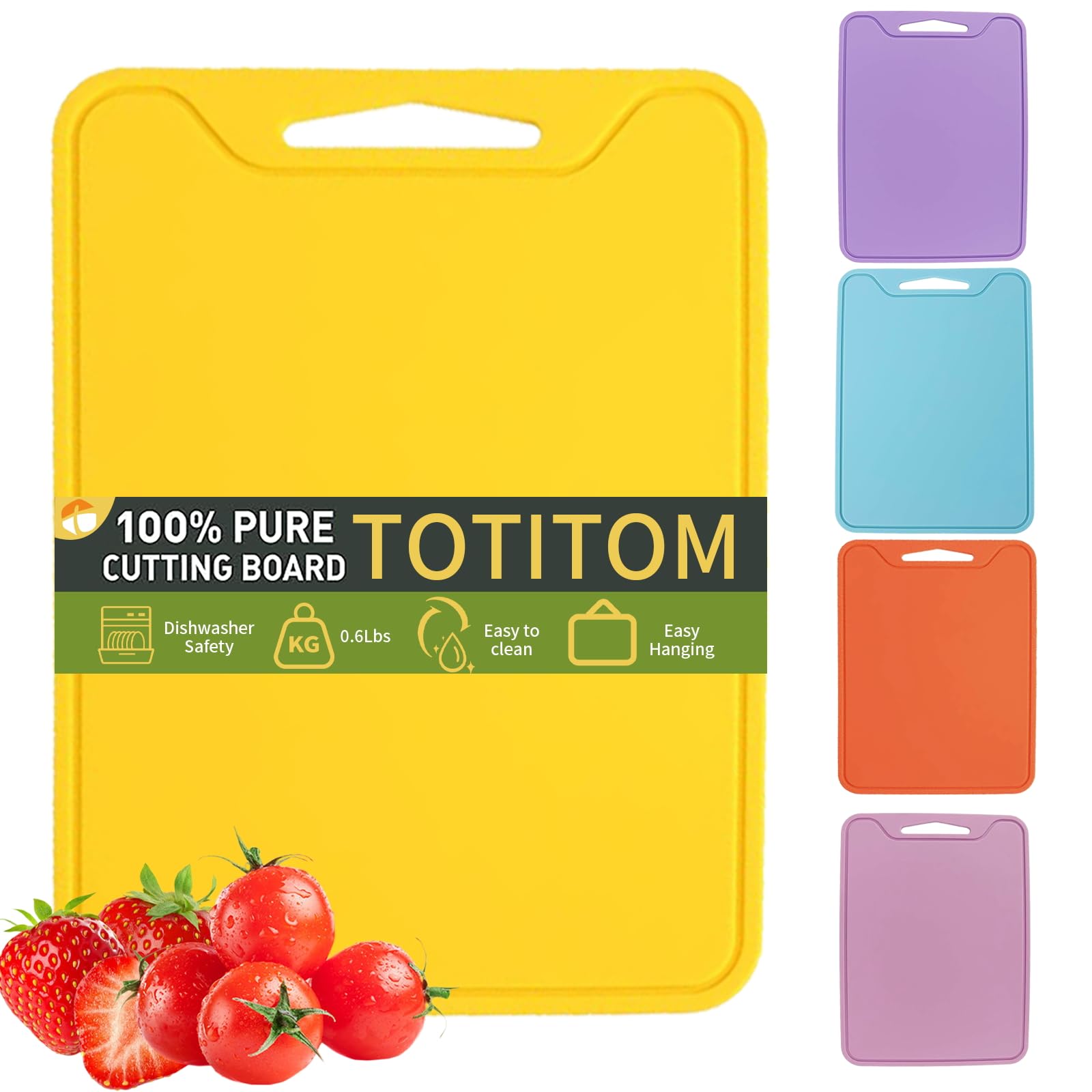 Totitom silicone cutting board yellow flexible: bendable surface for easy transfer of chopped ingredients.