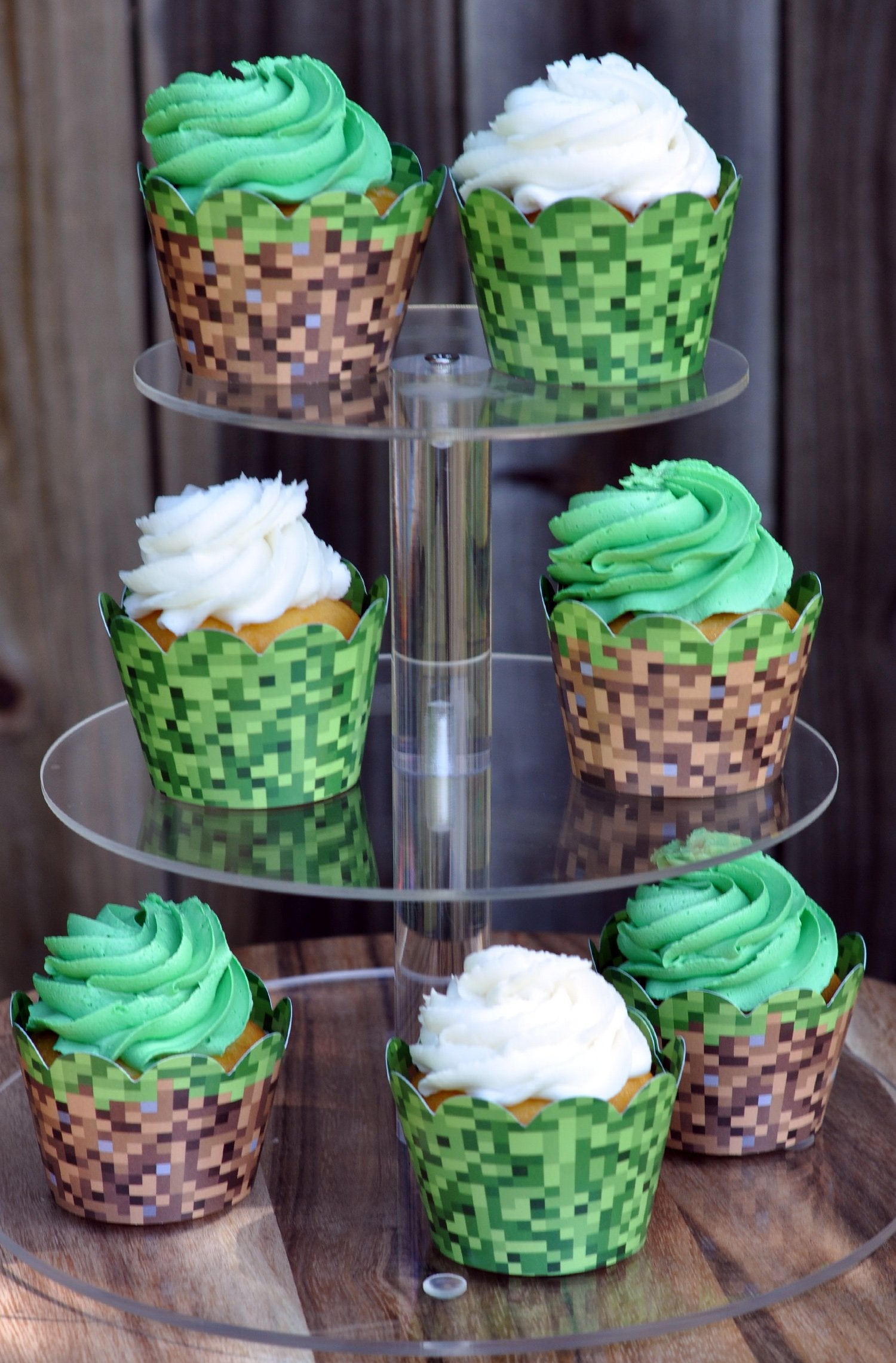 Toula Pixel Grass cupcakes wrapped in USA made cardboard