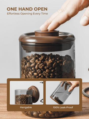 Tourdeus CO₂ valve maintains freshness in ground coffee canister.