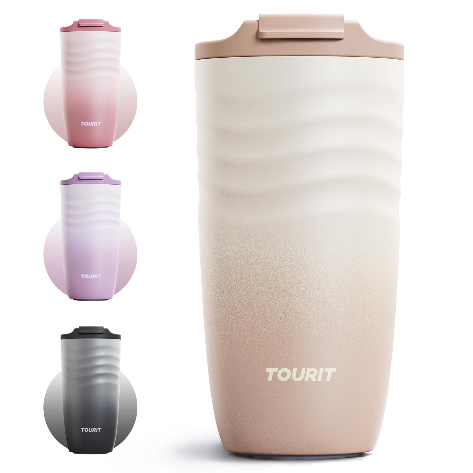 TOURIT 16oz travel mug lid; spill-free sipping on the go.