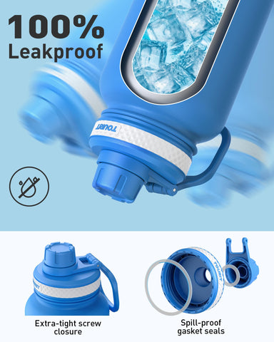 TOURIT bottle top-view emphasizes ergonomic shape and grip-friendly design