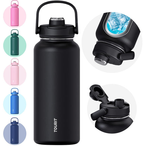TOURIT Obsidian bottle front view highlights insulated body for all-day hydration
