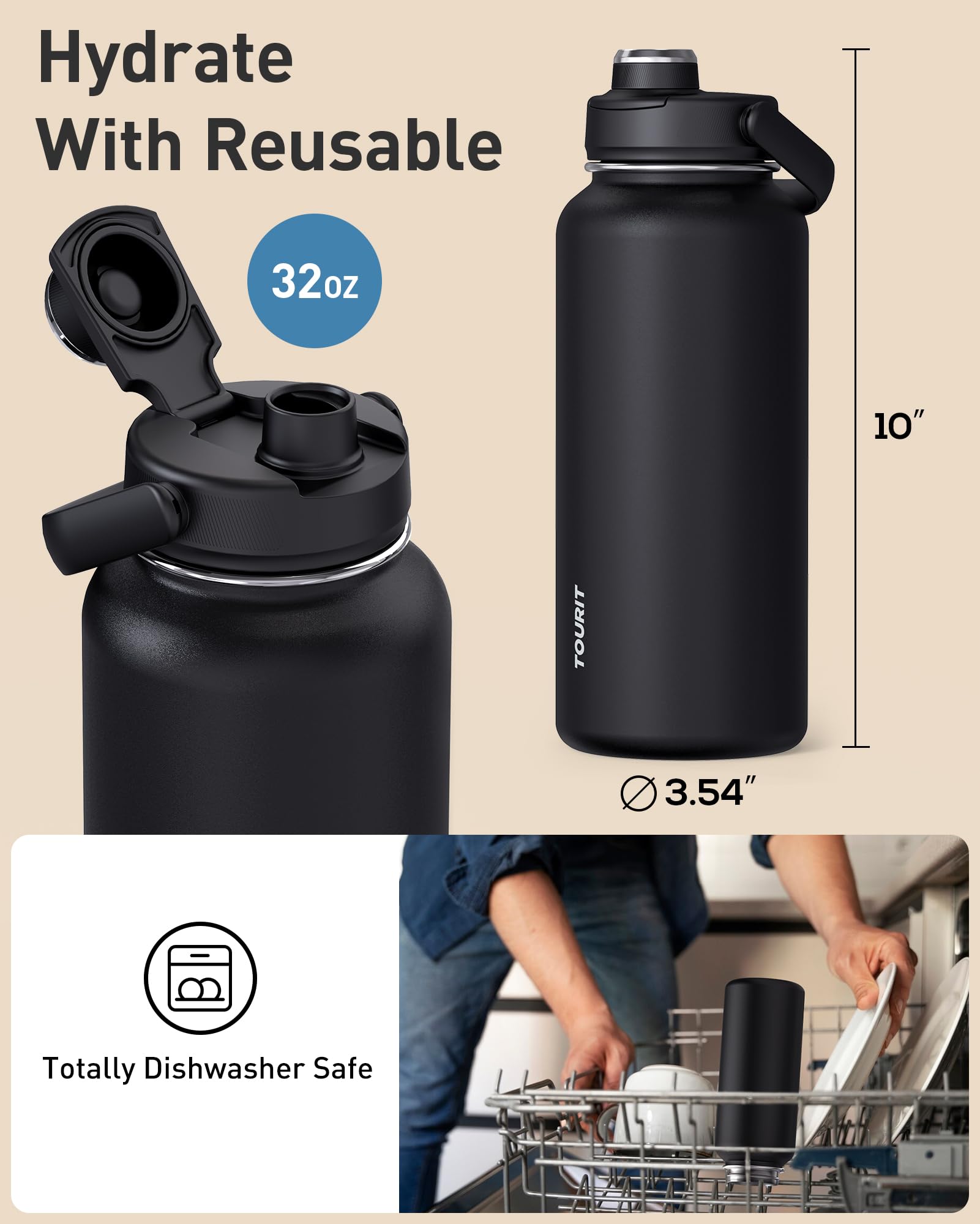 TOURIT Obsidian leakproof cap prevents spills during transit