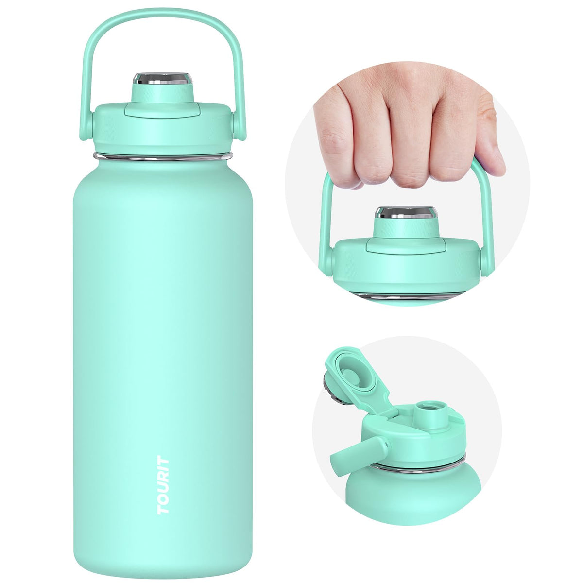 TOURIT 40 oz bottle with top handle for easy transport during workouts.