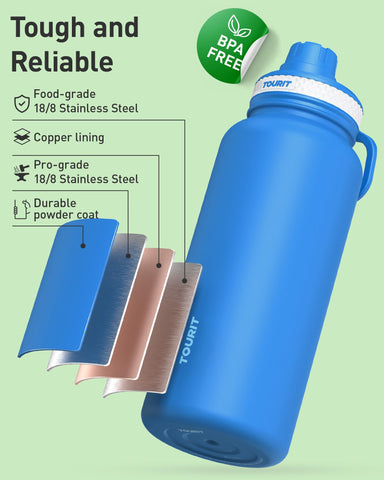 TOURIT bottle with handle enables easy transport during workouts.