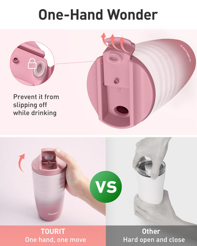 TOURIT leak-proof twist lid with silicone gasket prevents drips during travel.