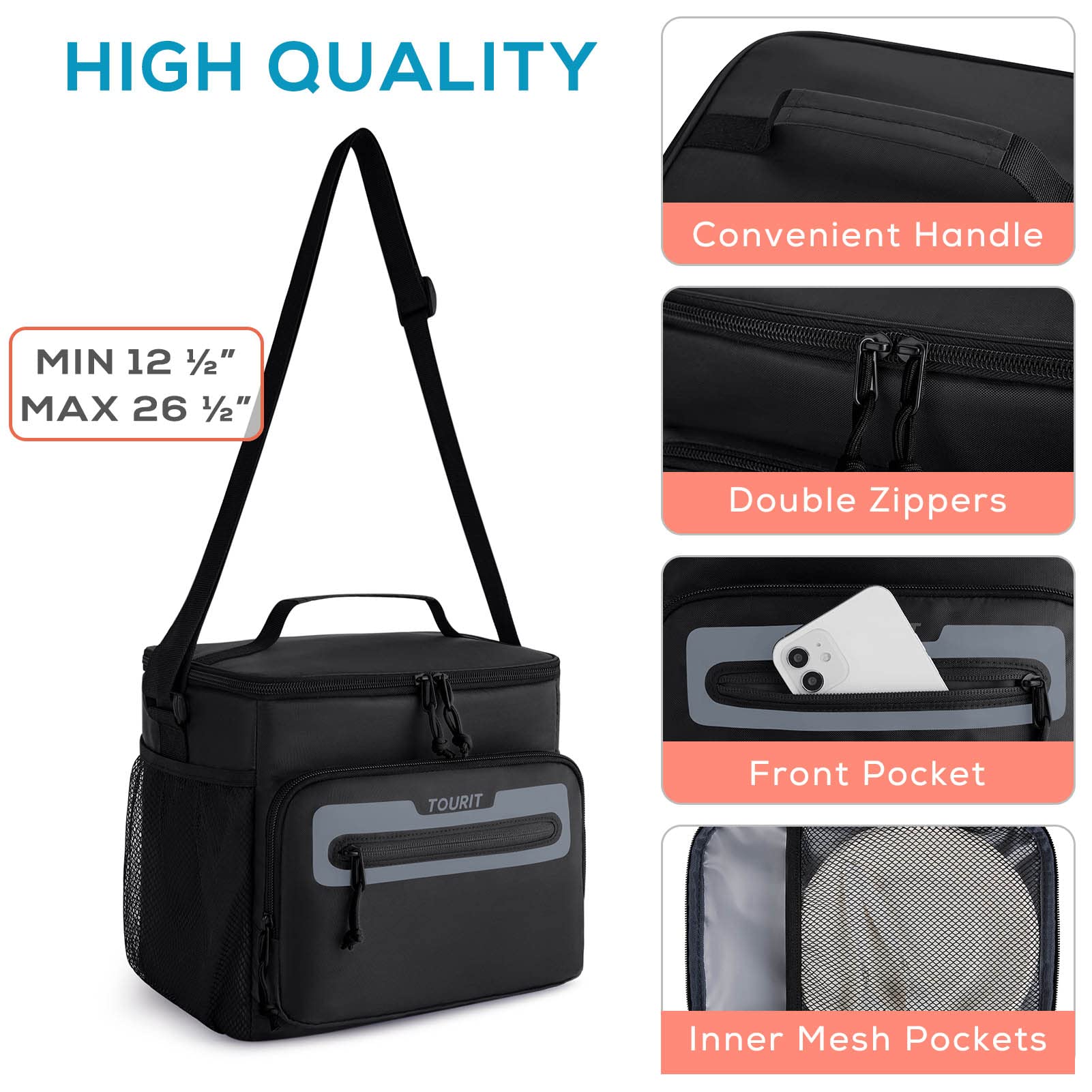 Multiple pockets organize utensils, ice packs, and bottles for quick access.
