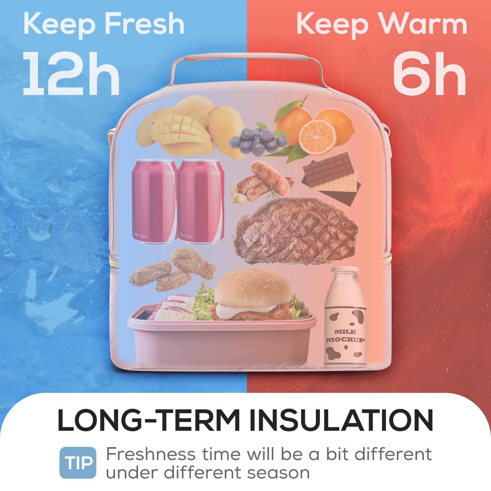 Tourit lunch bag water-repellent exterior protects contents in light rain.