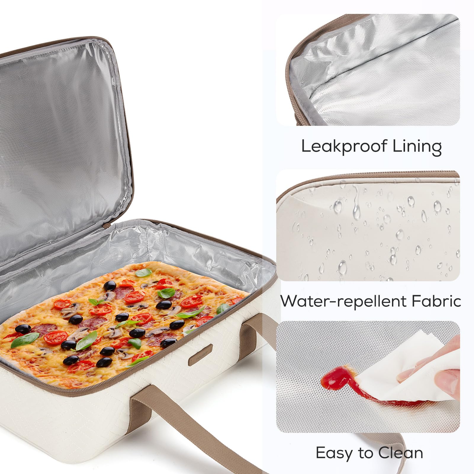 Tourit casserole carrier padded handles provide comfortable lifting during transport.