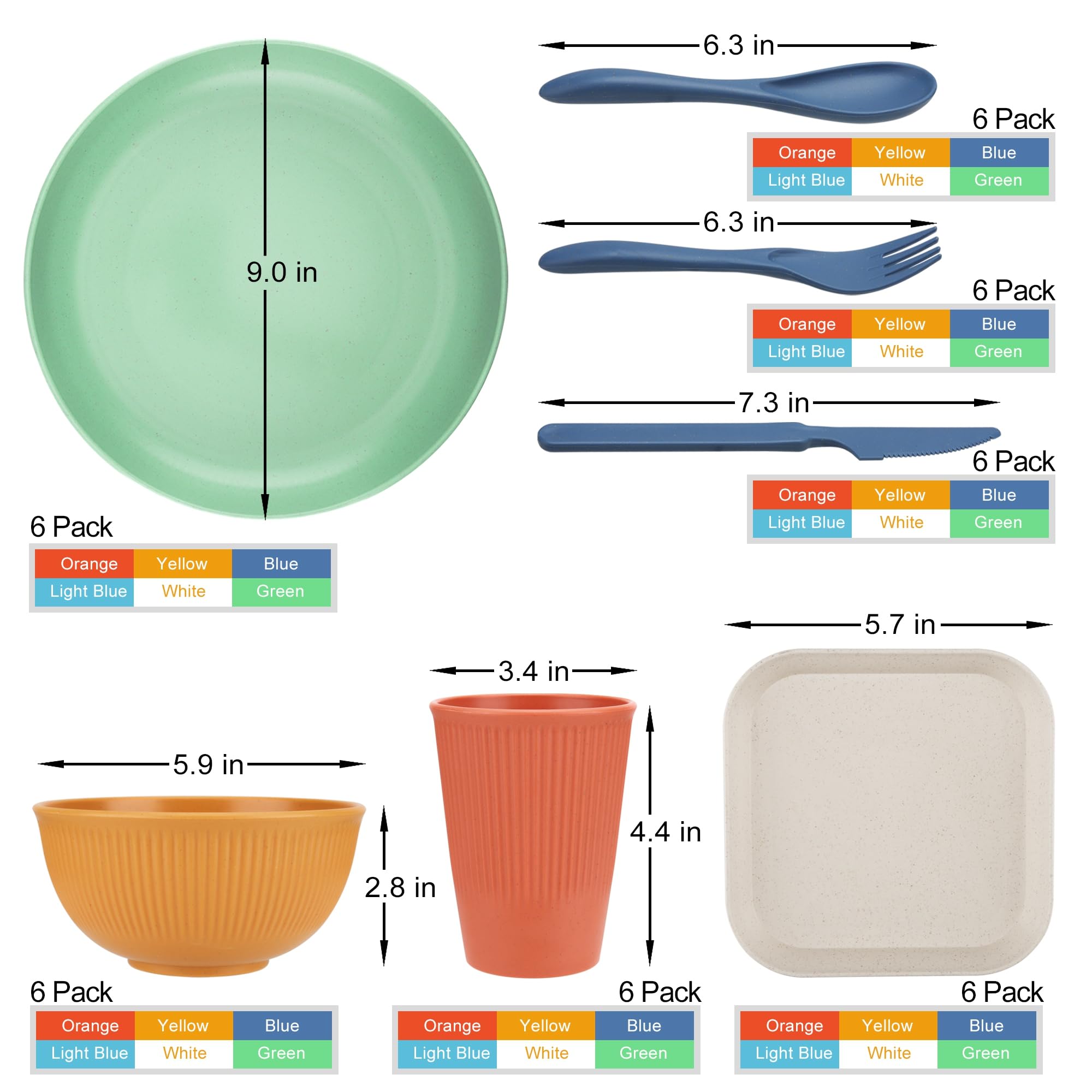 TOUWMX wheat straw plates closeup, lightweight and break-resistant dinnerware.