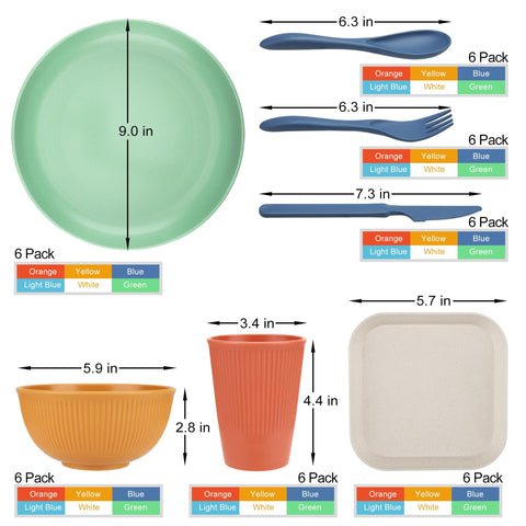 TOUWMX wheat straw plates closeup, lightweight and break-resistant dinnerware.