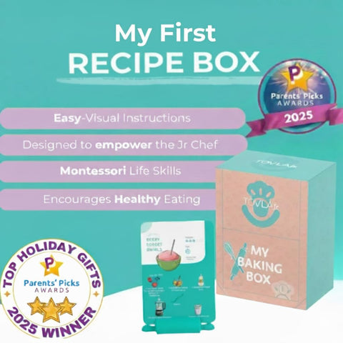 TOVLA JR. Recipe stand supports easy card viewing during cooking.