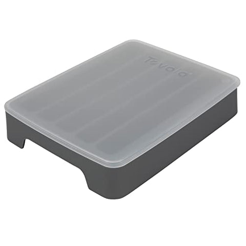 Tovolo stackable freezer design helps organize ice trays efficiently.