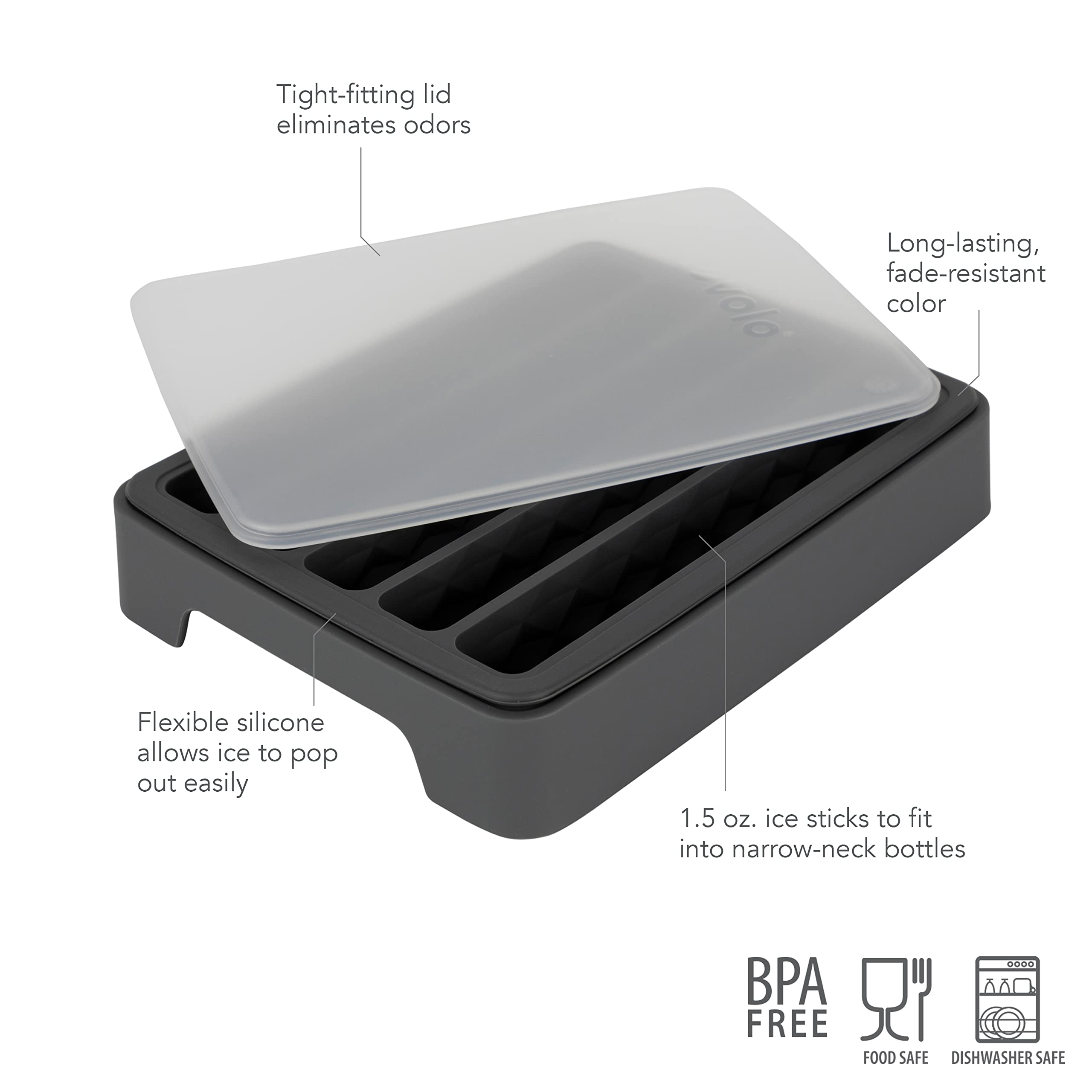 Tovolo silicone ice tray with side handles for easy filling and transport.