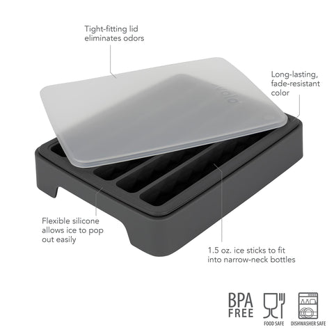 Tovolo silicone ice tray with side handles for easy filling and transport.