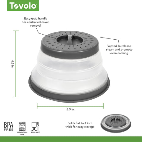 Tovolo splatter cover doubles as a colander for rinsing produce easily.