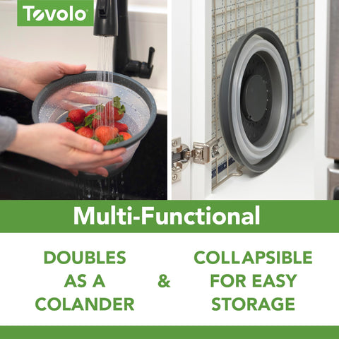 Tovolo microwave splatter cover with perforated venting improves airflow for even heating.