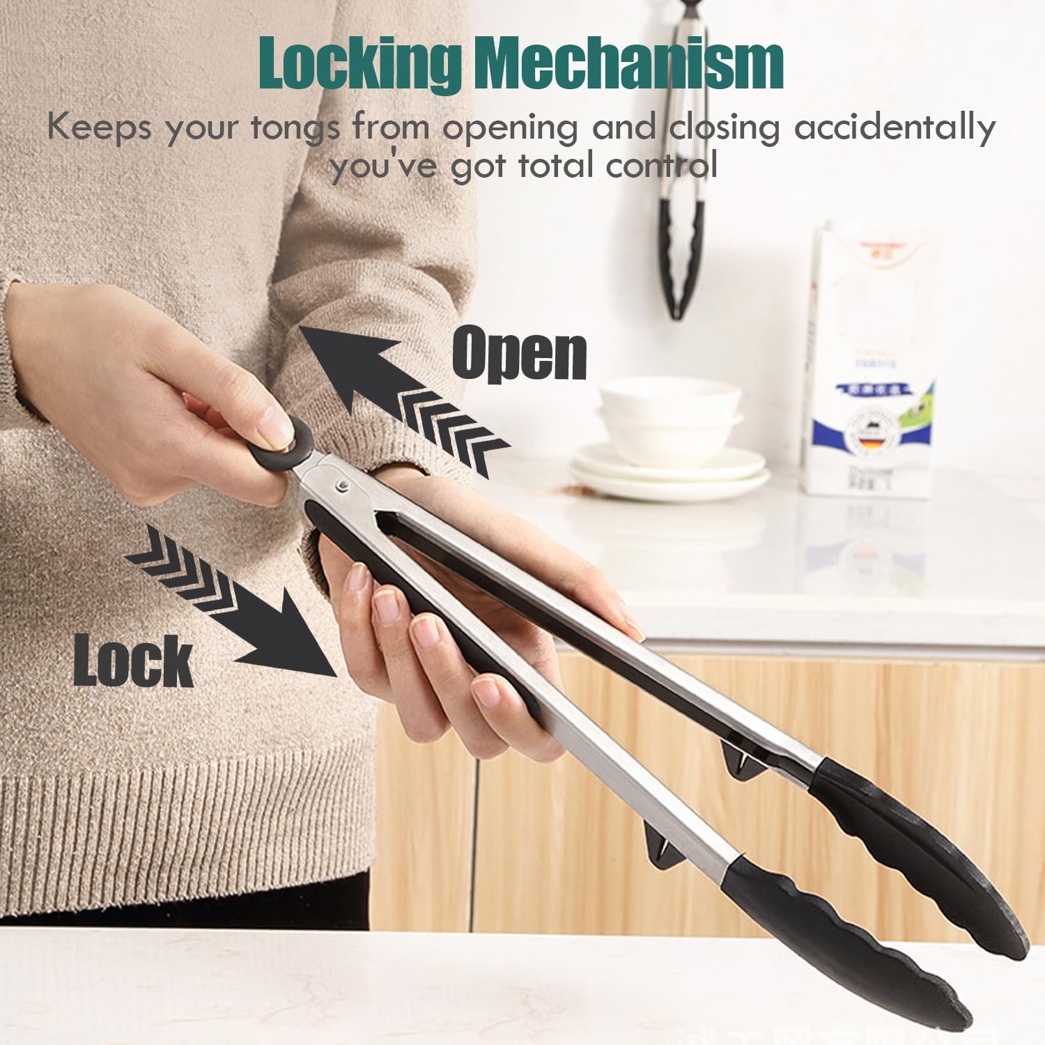 TOWINGO 12-inch pasta tong with silicone tips for easy serving.