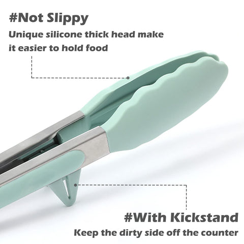 TOWINGO 9-inch silicone kitchen tong with spatula tip for flipping and serving.