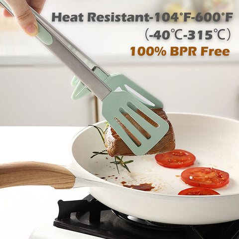 TOWINGO stand-and-lock silicone tongs keep the tips off counters.