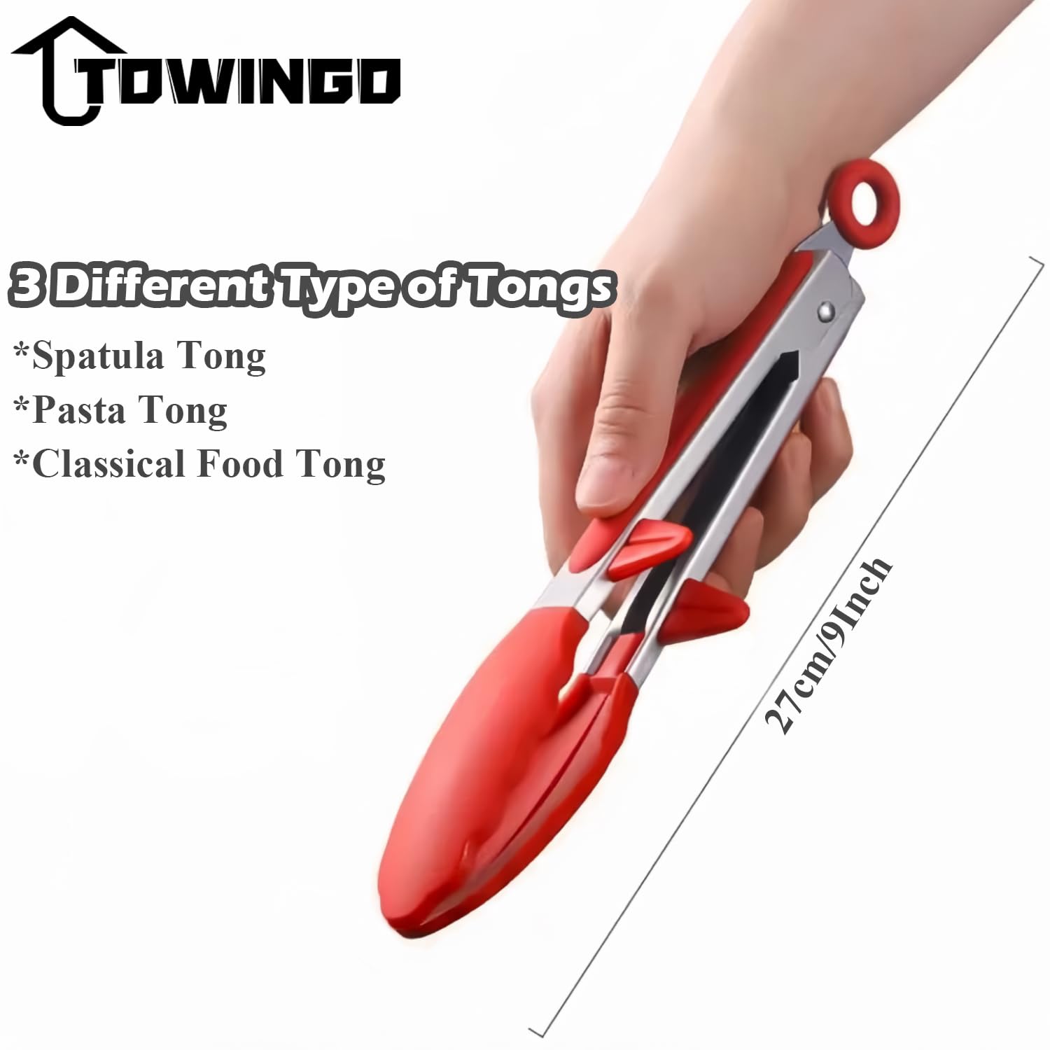 TOWINGO pasta tong for secure grip on slippery noodles.