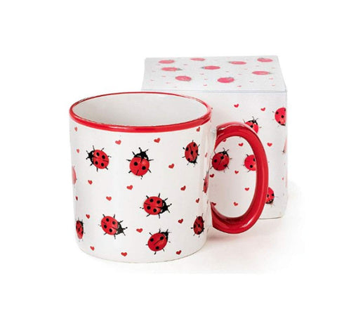 Toy Zany Ladybug coffee mug with raised ceramic design, 13 oz, dishwasher and microwave safe.