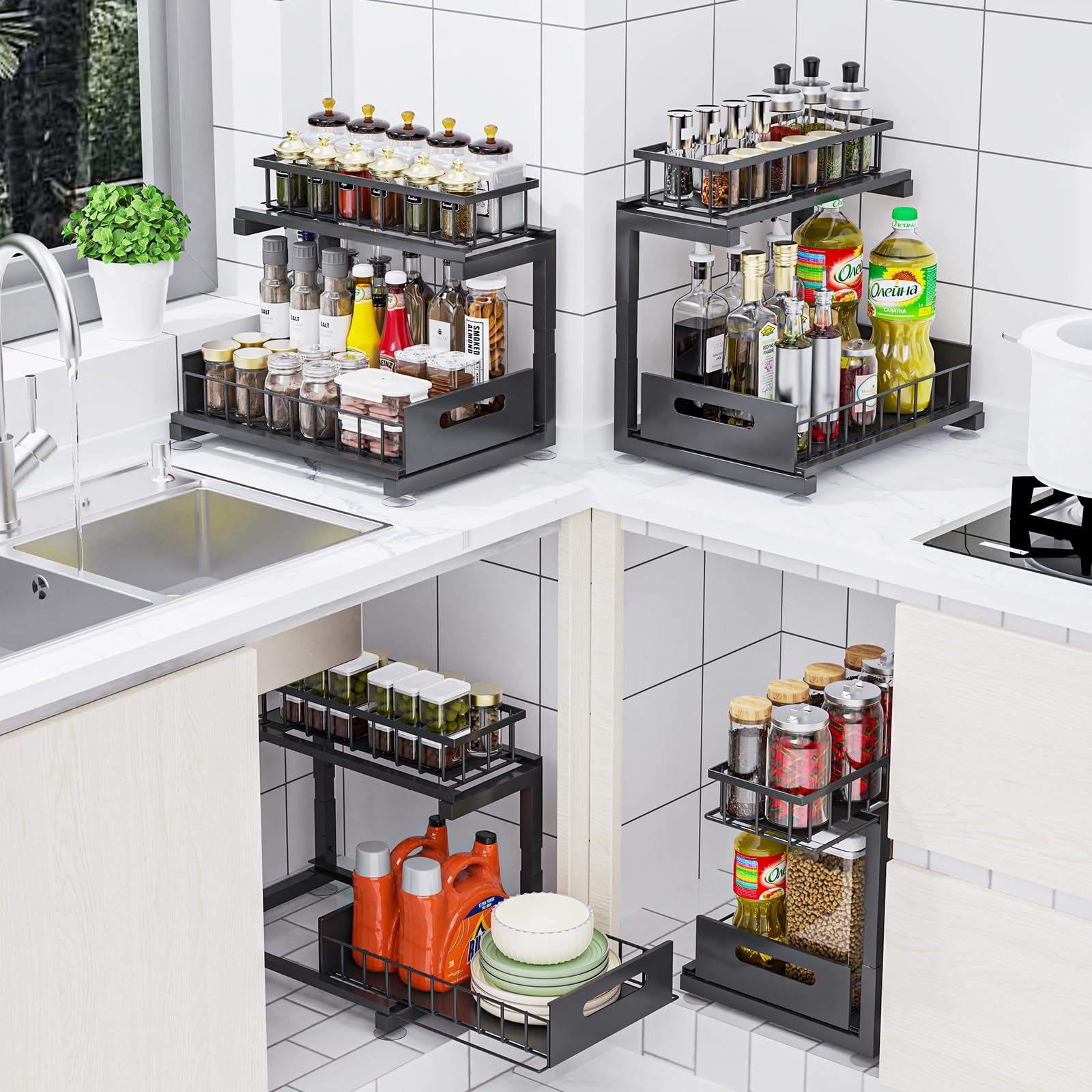 Toyear heavy-duty steel construction provides stable storage under busy sinks.