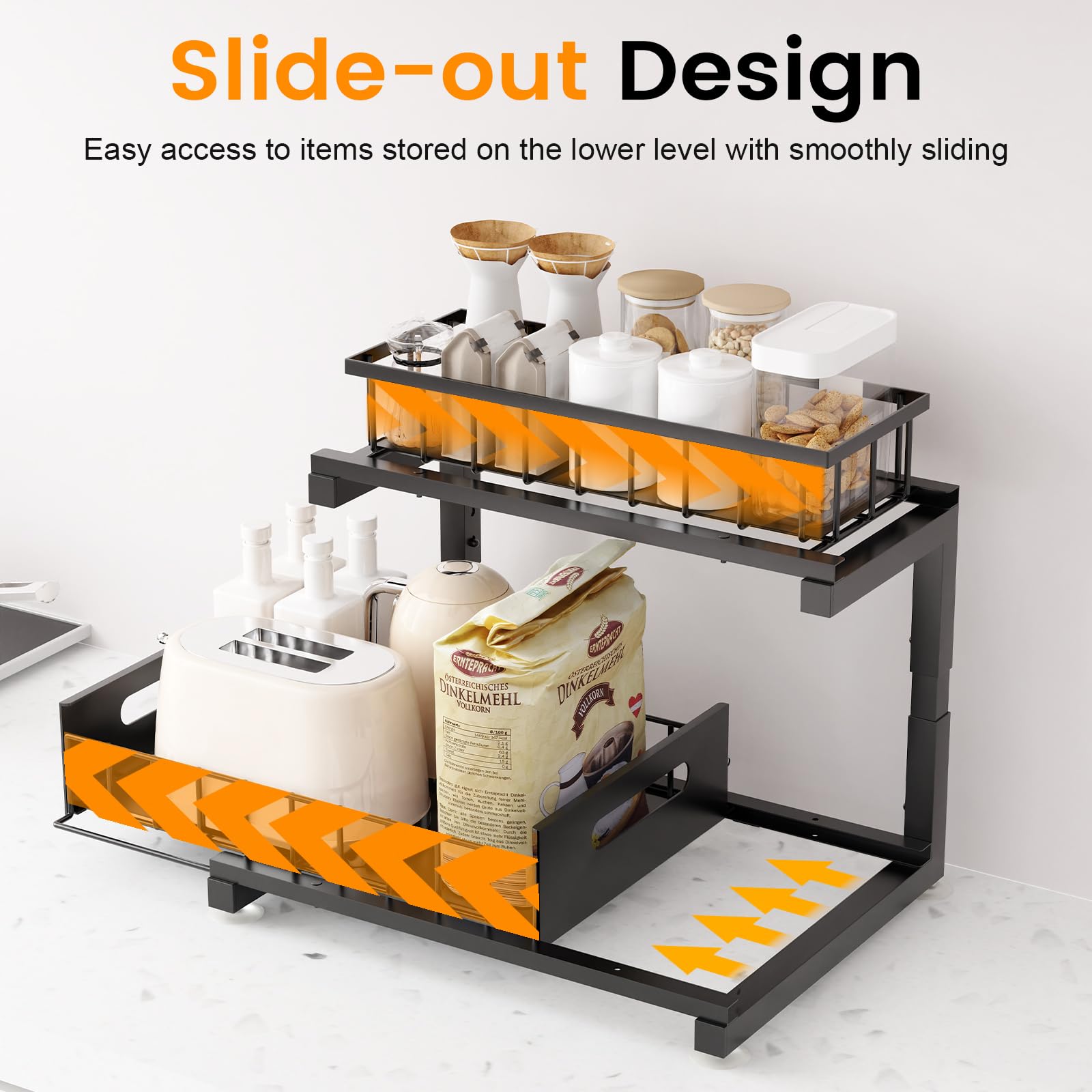 Toyear pull-out sink drawer in action saves space under the cabinet.